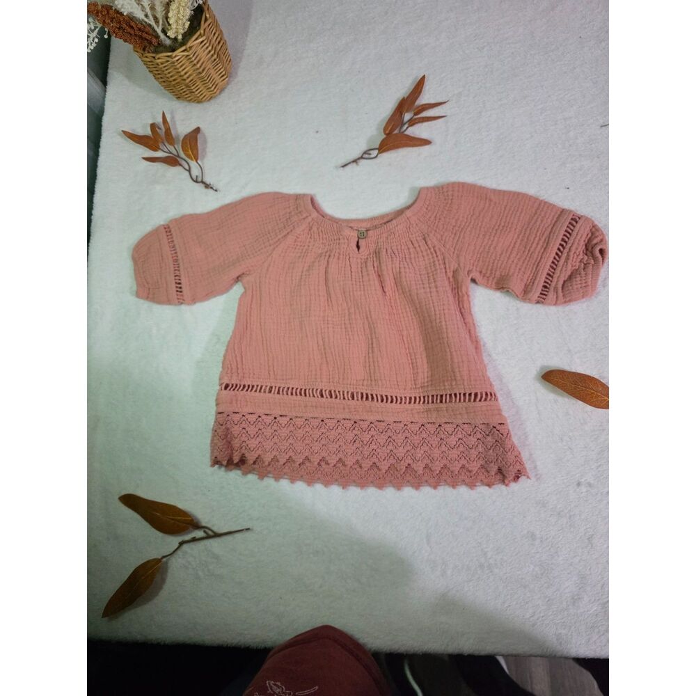 Jessica Simpson Baby Girls 12M Pink Boho Lace Trim Blouse Top